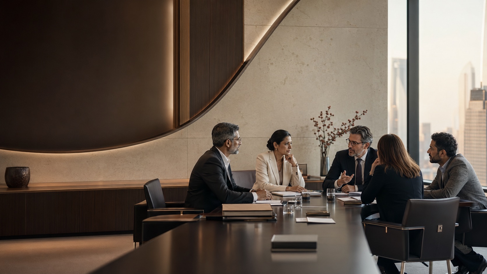 Senior leaders in a focused advisory discussion